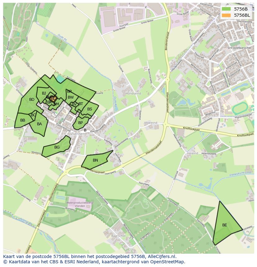 Afbeelding van het postcodegebied 5756 BL op de kaart.