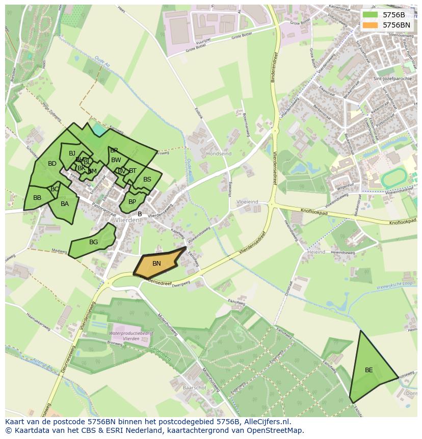 Afbeelding van het postcodegebied 5756 BN op de kaart.