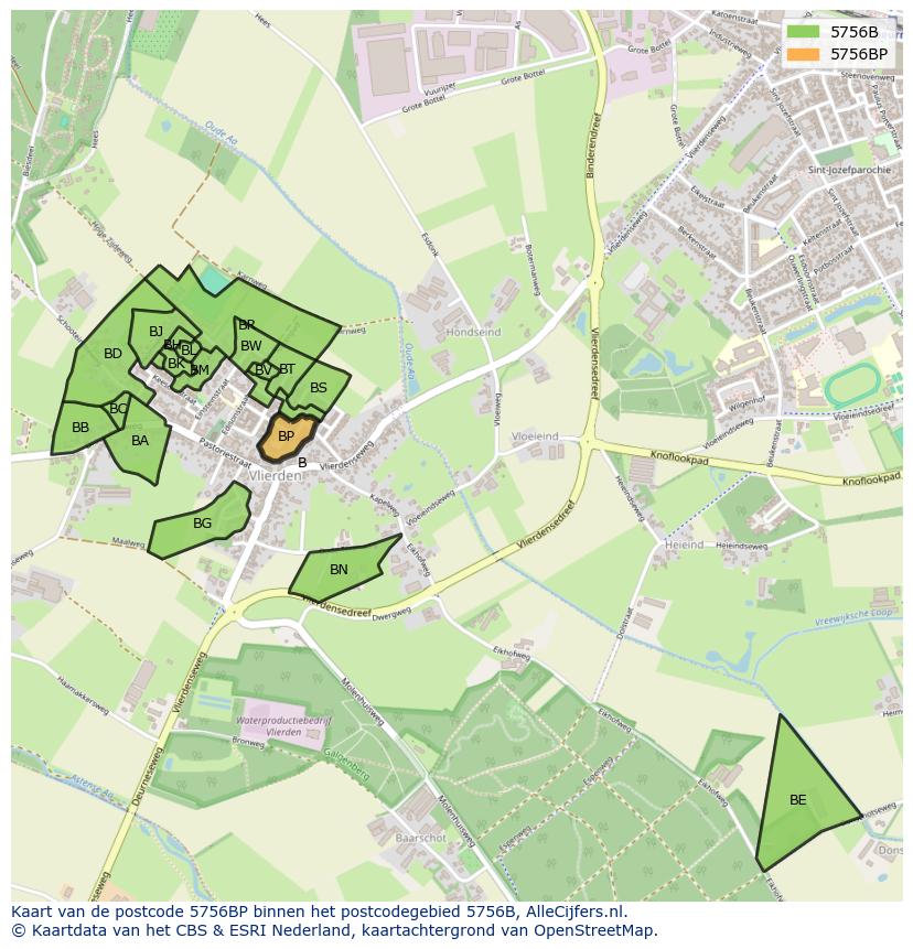 Afbeelding van het postcodegebied 5756 BP op de kaart.
