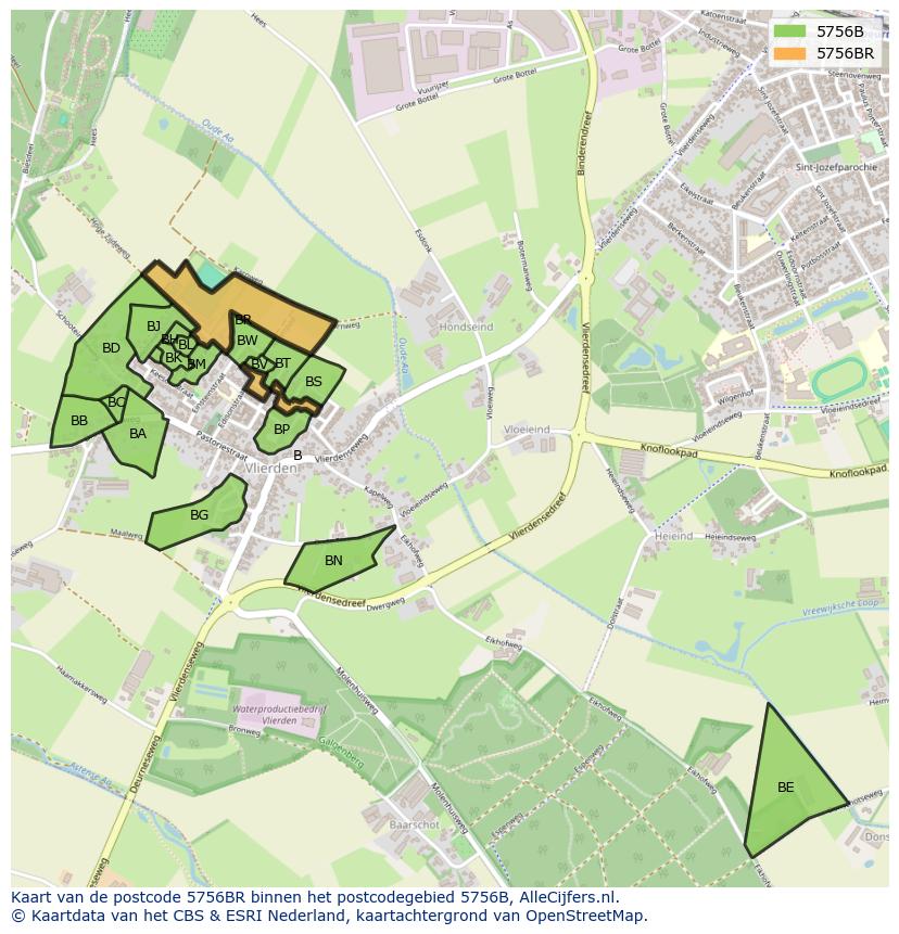 Afbeelding van het postcodegebied 5756 BR op de kaart.