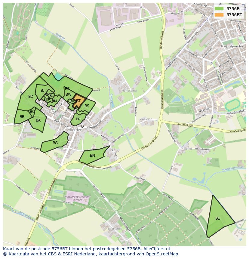 Afbeelding van het postcodegebied 5756 BT op de kaart.