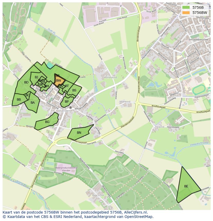 Afbeelding van het postcodegebied 5756 BW op de kaart.