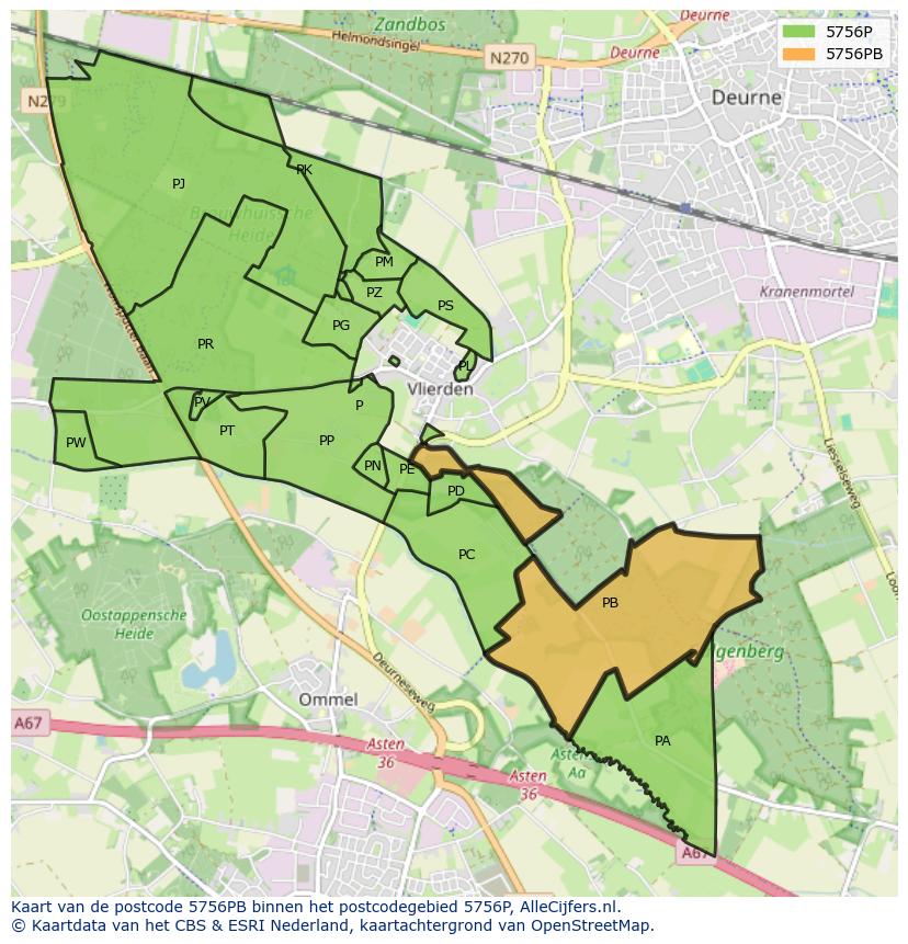 Afbeelding van het postcodegebied 5756 PB op de kaart.