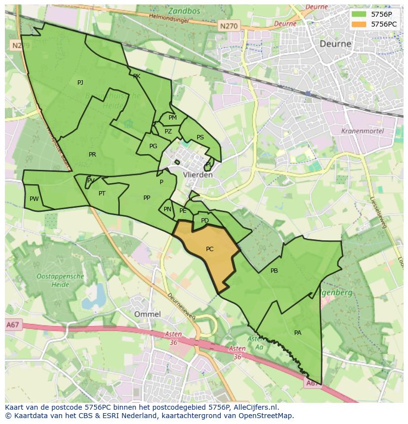 Afbeelding van het postcodegebied 5756 PC op de kaart.