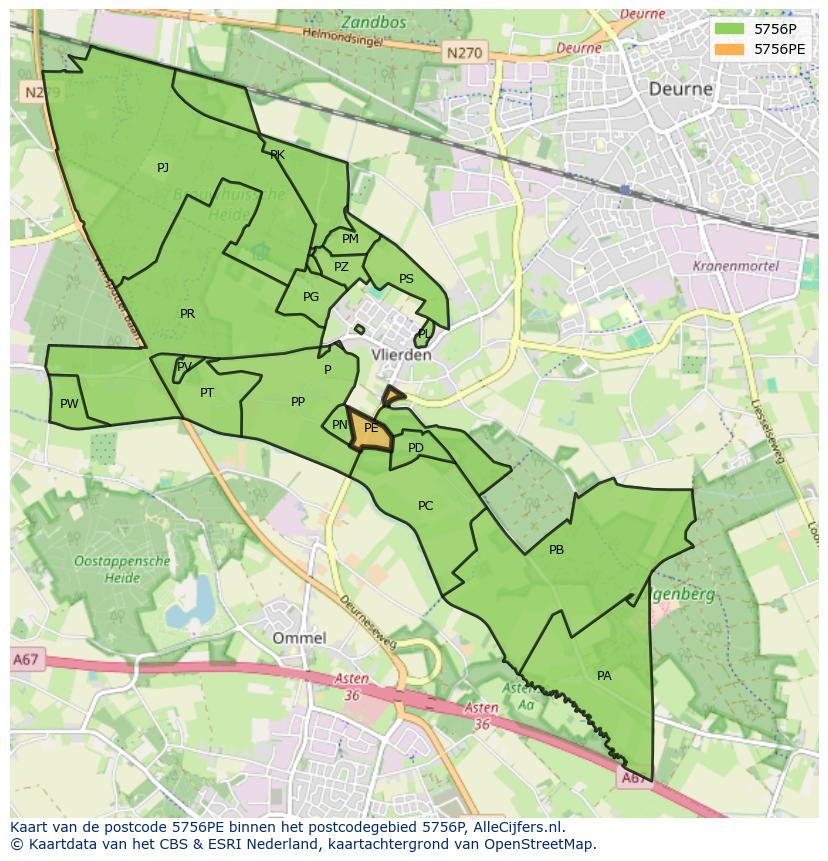 Afbeelding van het postcodegebied 5756 PE op de kaart.