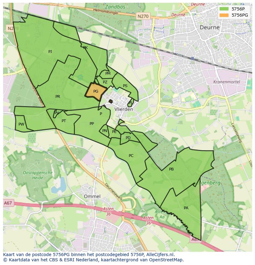 Afbeelding van het postcodegebied 5756 PG op de kaart.