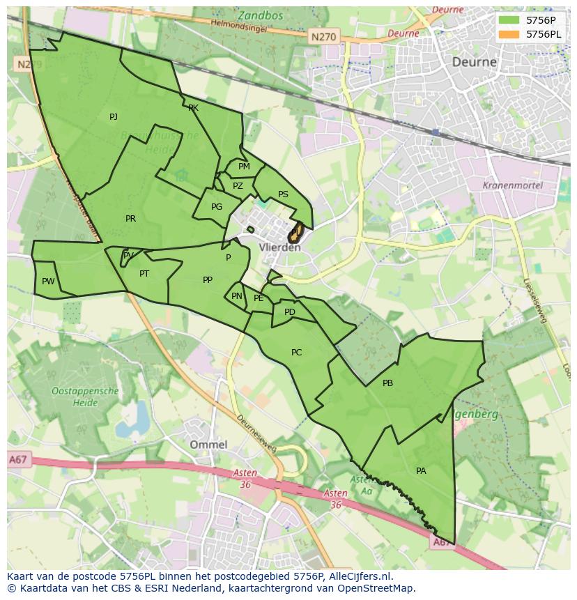 Afbeelding van het postcodegebied 5756 PL op de kaart.