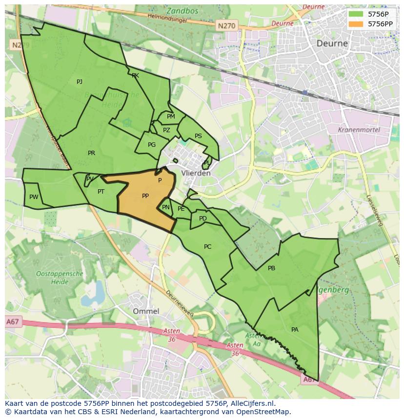 Afbeelding van het postcodegebied 5756 PP op de kaart.