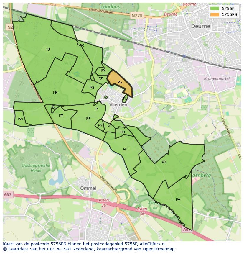 Afbeelding van het postcodegebied 5756 PS op de kaart.