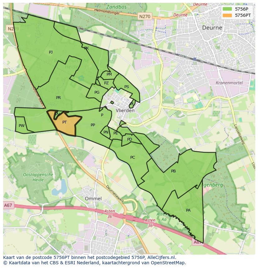 Afbeelding van het postcodegebied 5756 PT op de kaart.