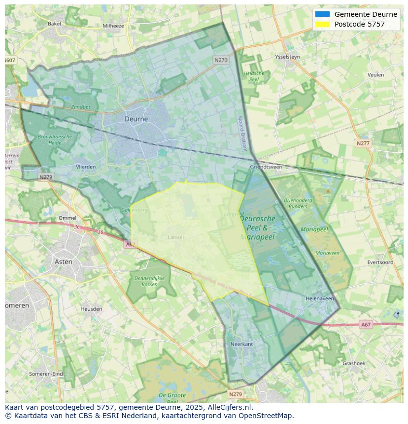 Afbeelding van het postcodegebied 5757 op de kaart.