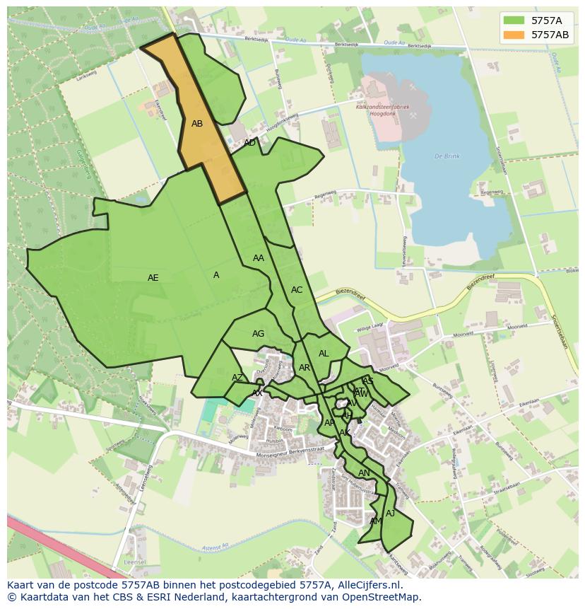 Afbeelding van het postcodegebied 5757 AB op de kaart.