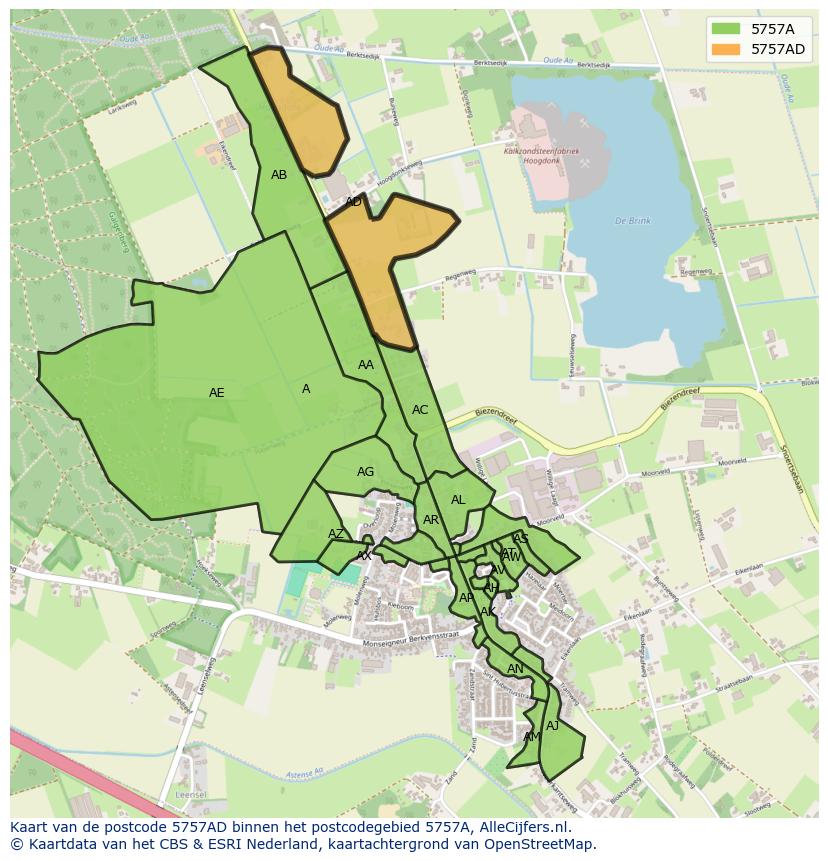 Afbeelding van het postcodegebied 5757 AD op de kaart.