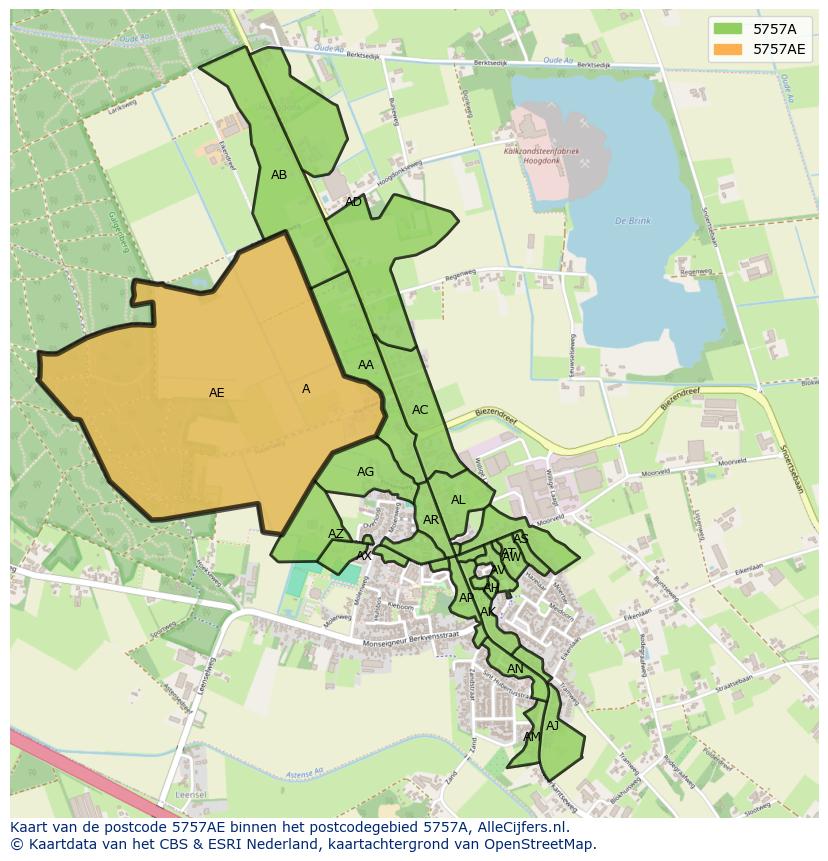Afbeelding van het postcodegebied 5757 AE op de kaart.