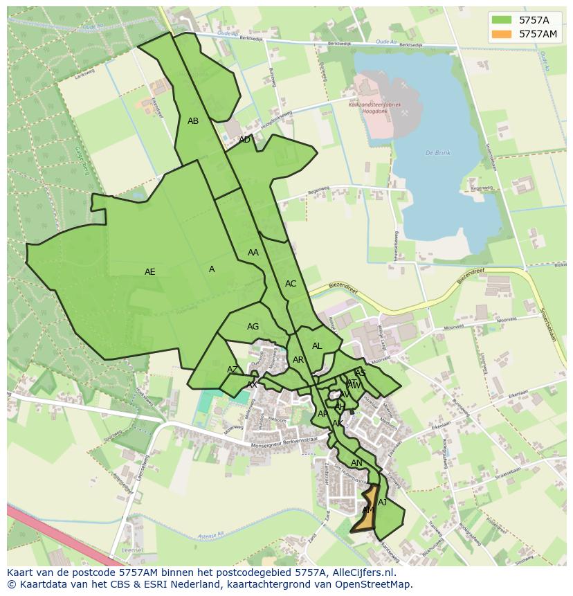 Afbeelding van het postcodegebied 5757 AM op de kaart.