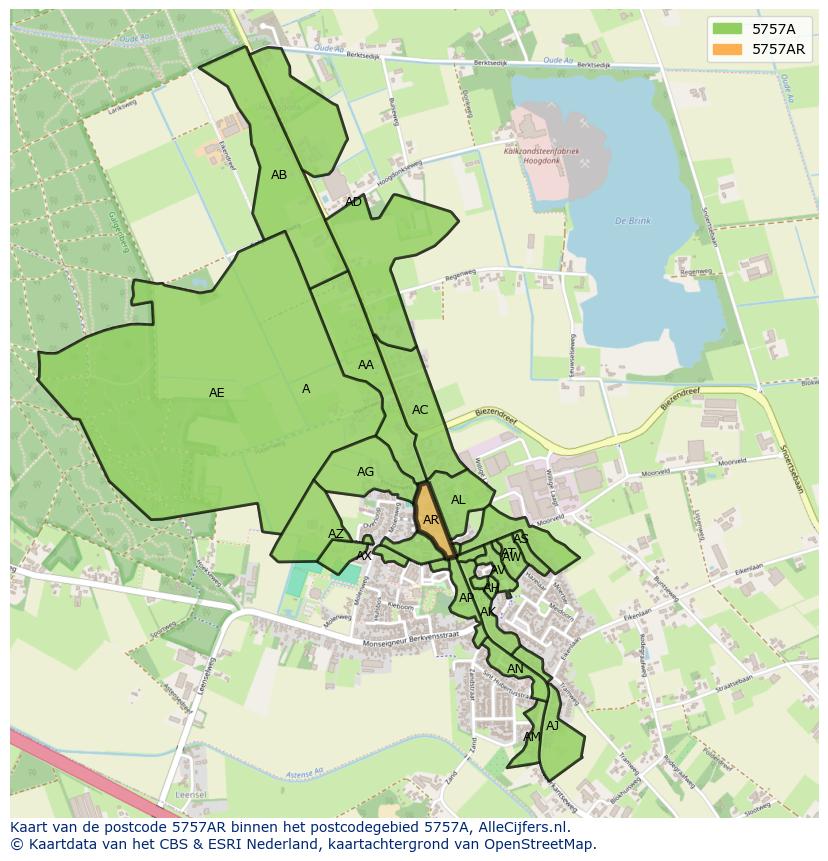 Afbeelding van het postcodegebied 5757 AR op de kaart.