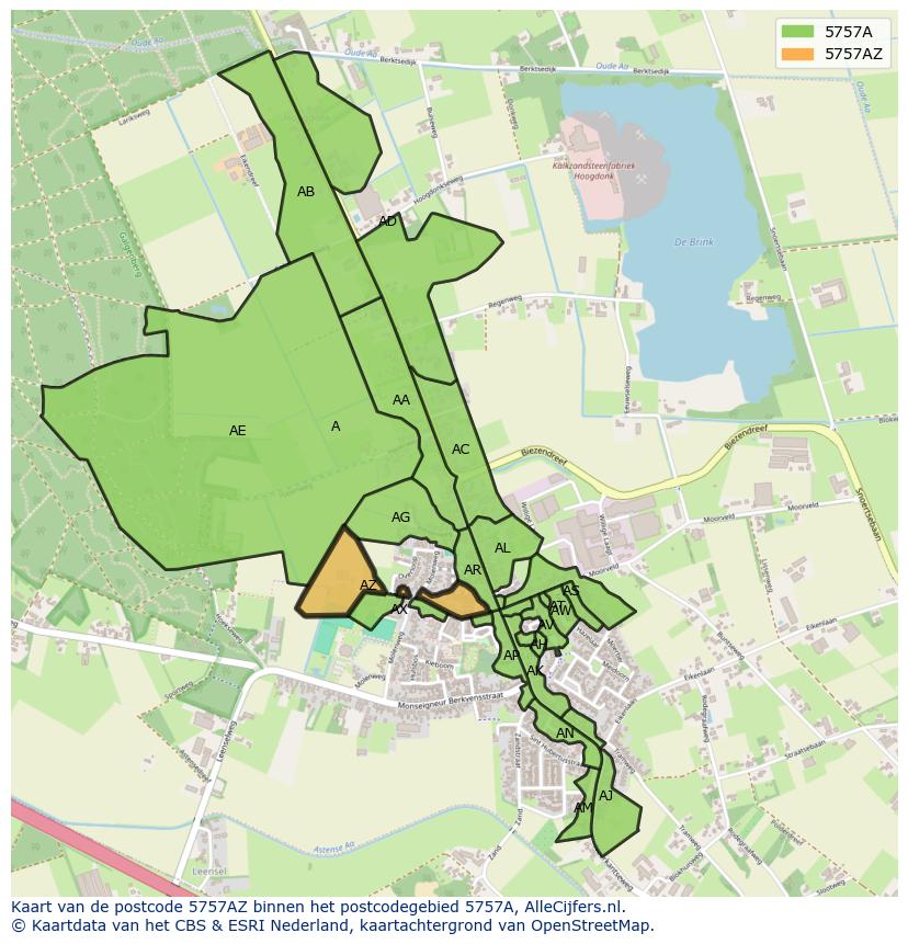 Afbeelding van het postcodegebied 5757 AZ op de kaart.