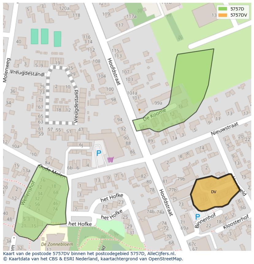 Afbeelding van het postcodegebied 5757 DV op de kaart.