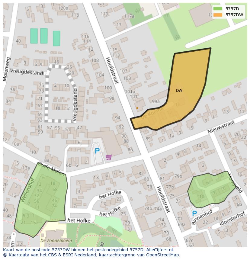 Afbeelding van het postcodegebied 5757 DW op de kaart.