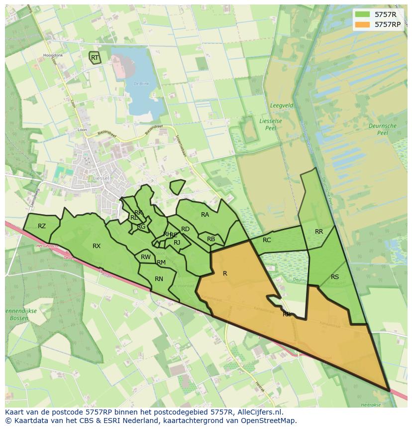 Afbeelding van het postcodegebied 5757 RP op de kaart.