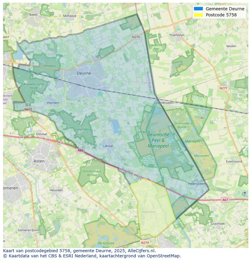 Afbeelding van het postcodegebied 5758 op de kaart.