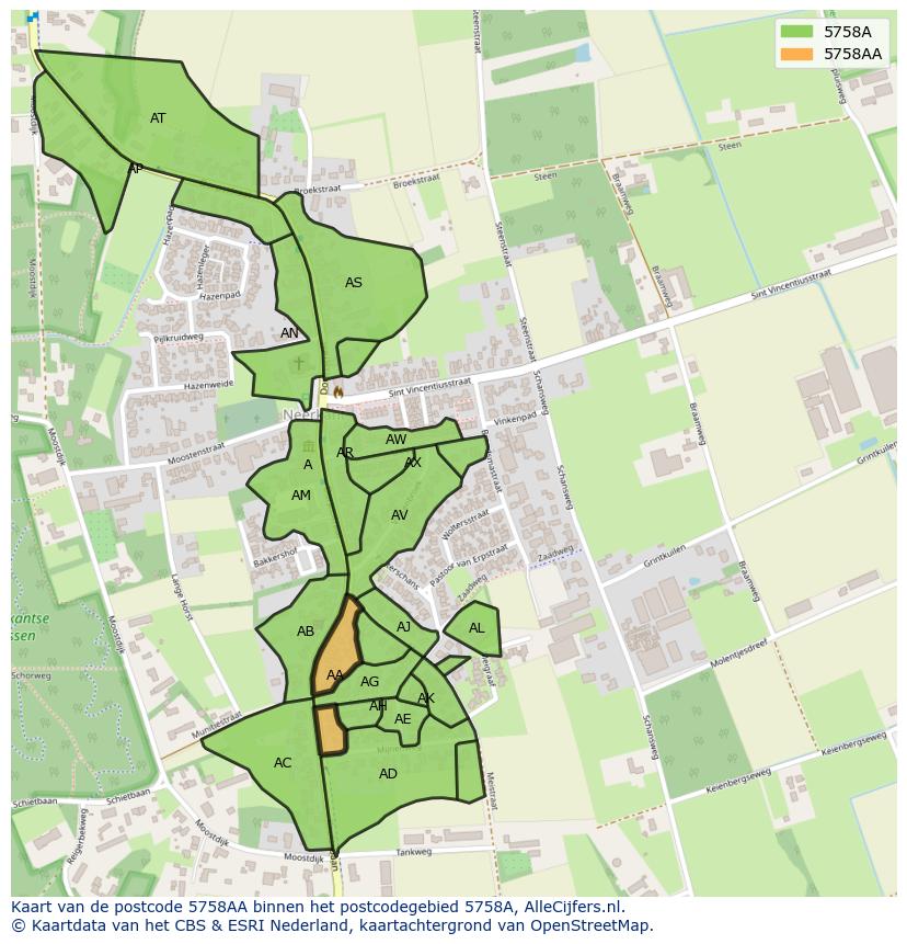 Afbeelding van het postcodegebied 5758 AA op de kaart.