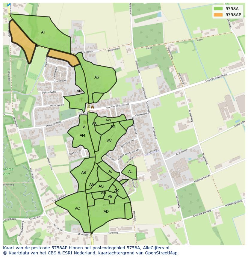 Afbeelding van het postcodegebied 5758 AP op de kaart.