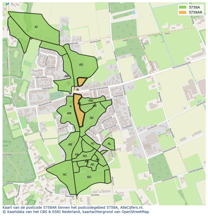 Afbeelding van het postcodegebied 5758 AR op de kaart.