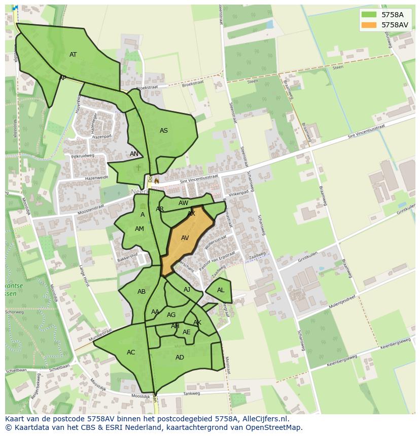 Afbeelding van het postcodegebied 5758 AV op de kaart.