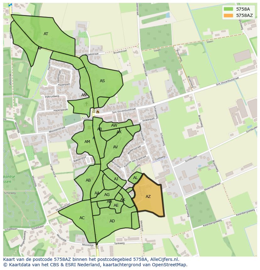 Afbeelding van het postcodegebied 5758 AZ op de kaart.