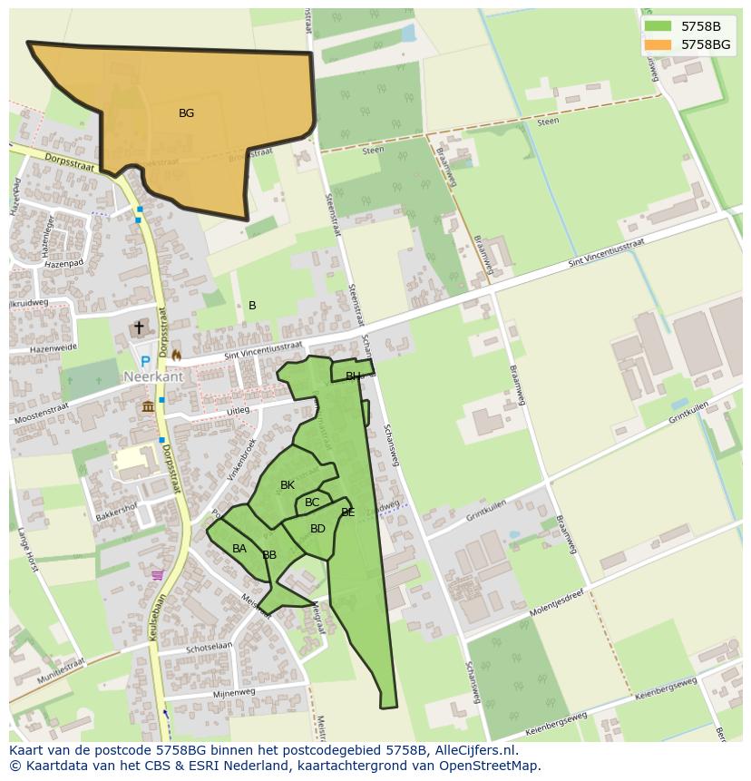Afbeelding van het postcodegebied 5758 BG op de kaart.
