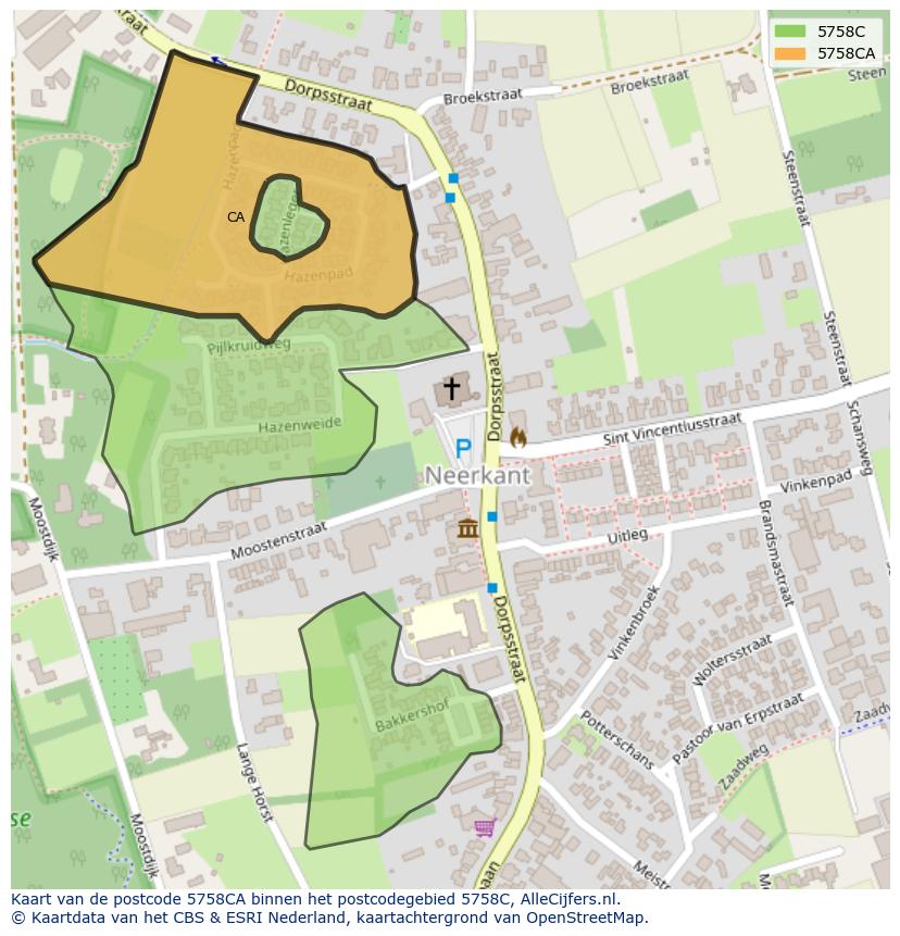 Afbeelding van het postcodegebied 5758 CA op de kaart.