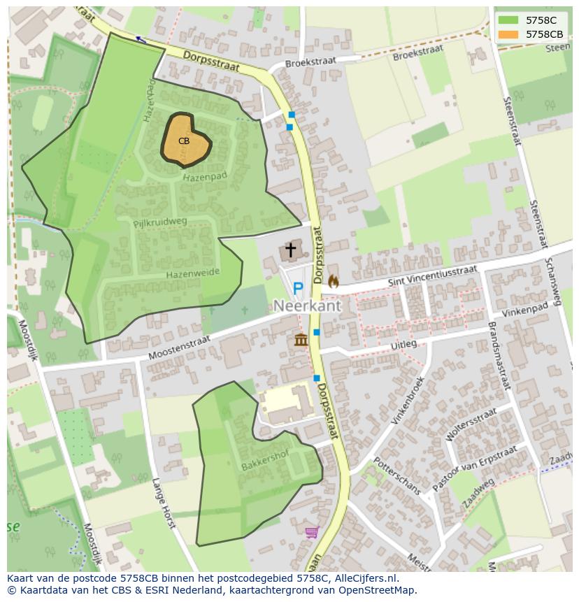 Afbeelding van het postcodegebied 5758 CB op de kaart.