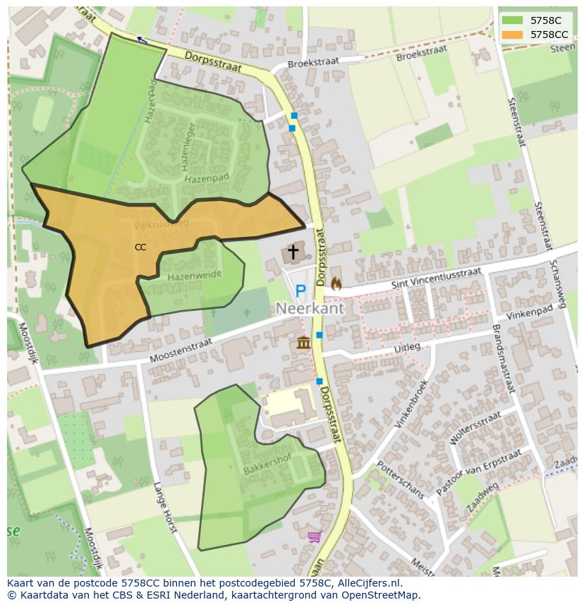 Afbeelding van het postcodegebied 5758 CC op de kaart.