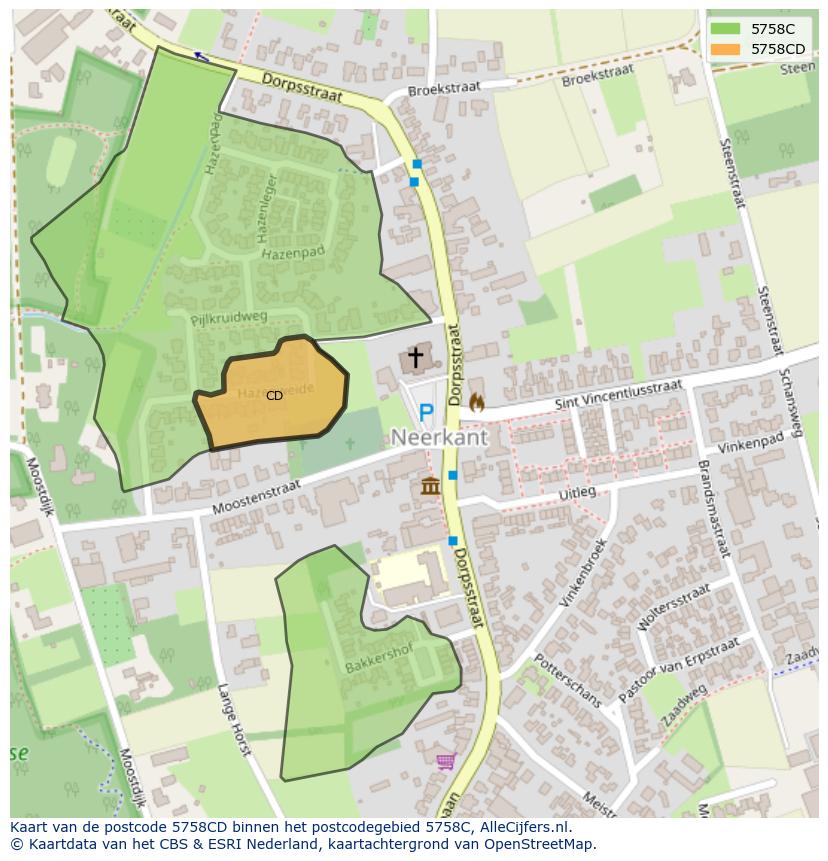Afbeelding van het postcodegebied 5758 CD op de kaart.