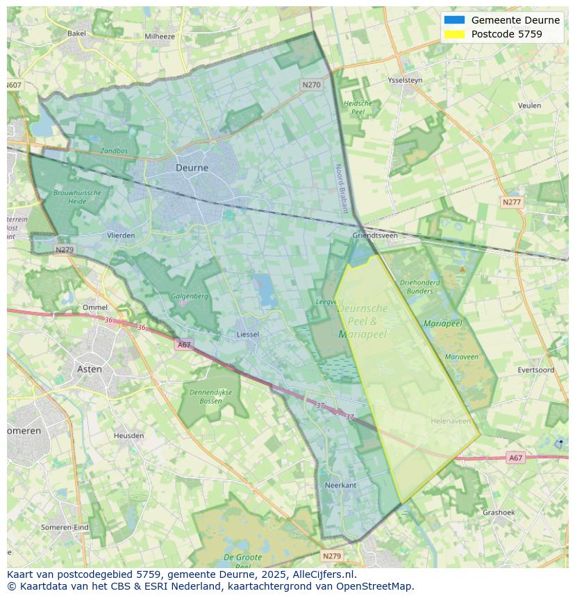 Afbeelding van het postcodegebied 5759 op de kaart.