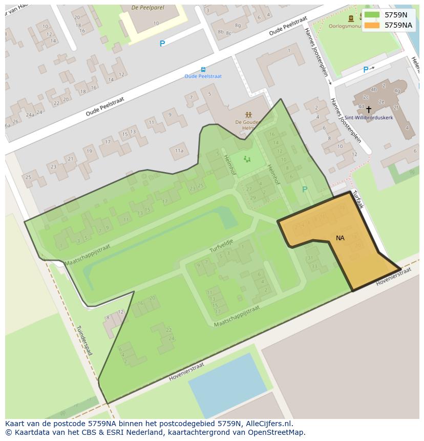 Afbeelding van het postcodegebied 5759 NA op de kaart.