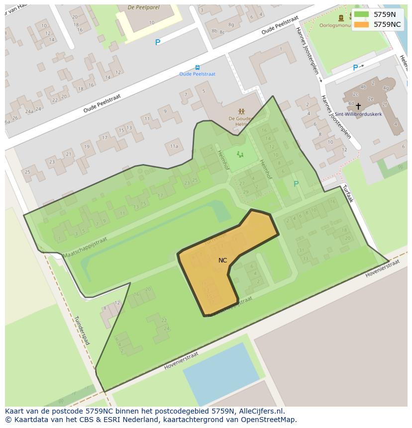 Afbeelding van het postcodegebied 5759 NC op de kaart.