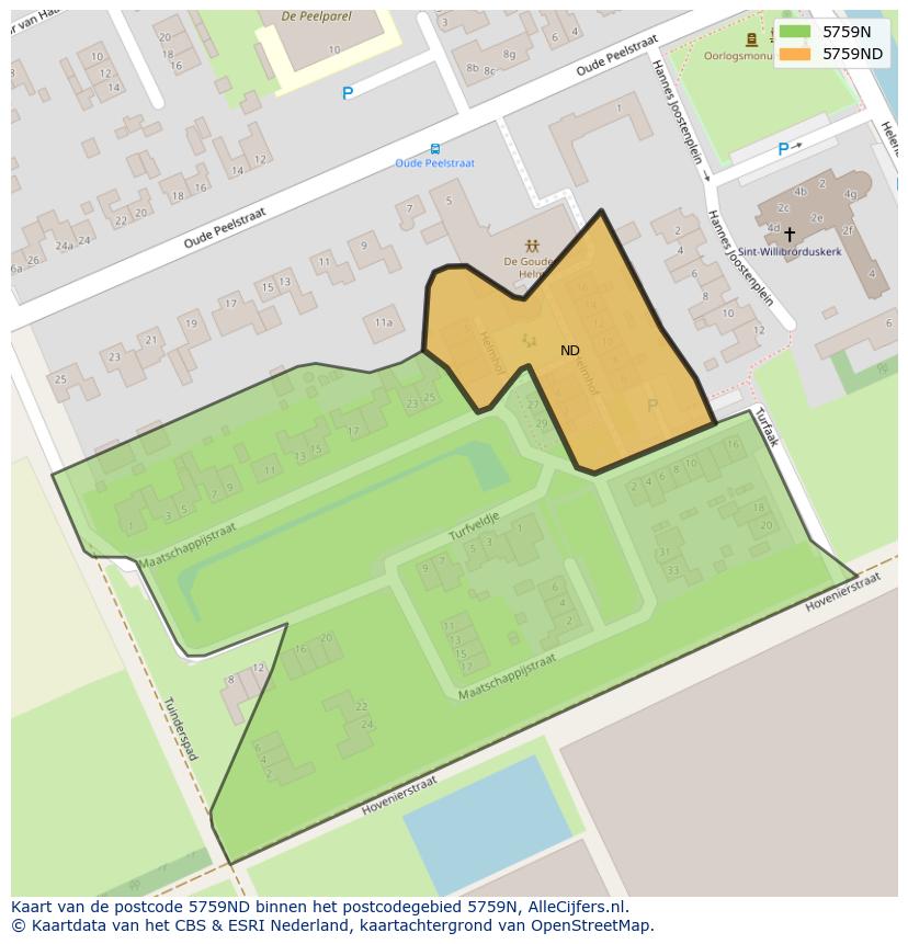 Afbeelding van het postcodegebied 5759 ND op de kaart.