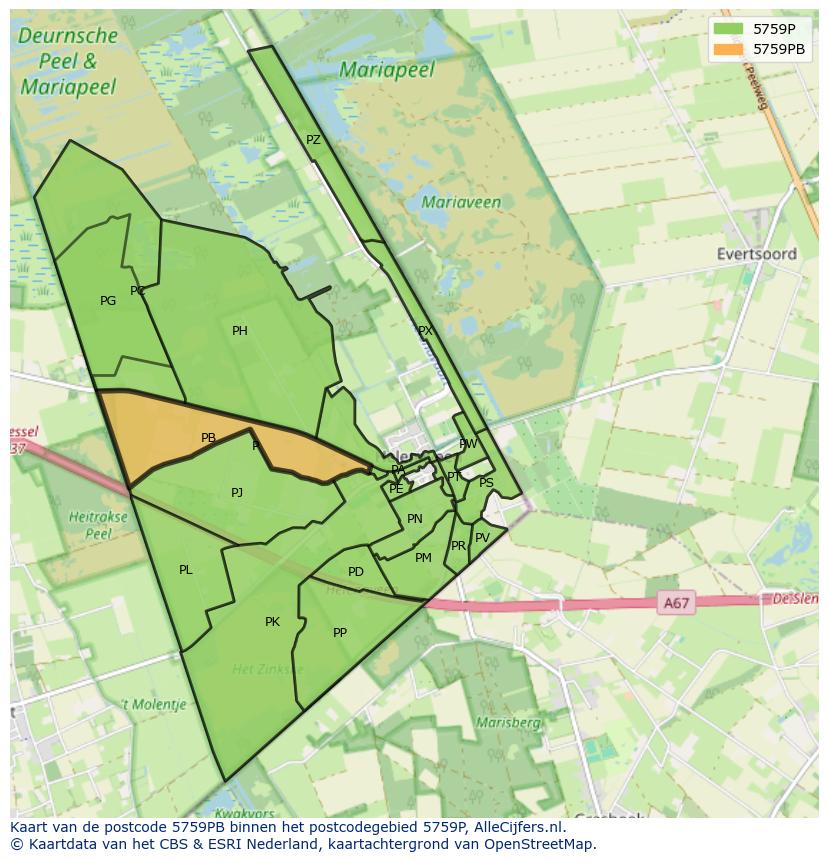 Afbeelding van het postcodegebied 5759 PB op de kaart.