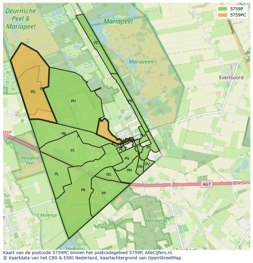 Afbeelding van het postcodegebied 5759 PC op de kaart.