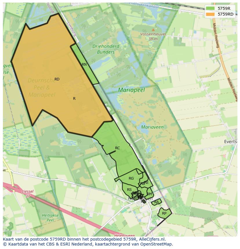 Afbeelding van het postcodegebied 5759 RD op de kaart.