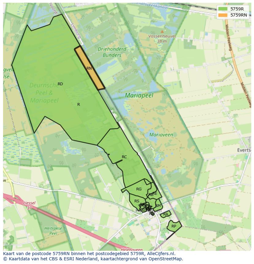 Afbeelding van het postcodegebied 5759 RN op de kaart.