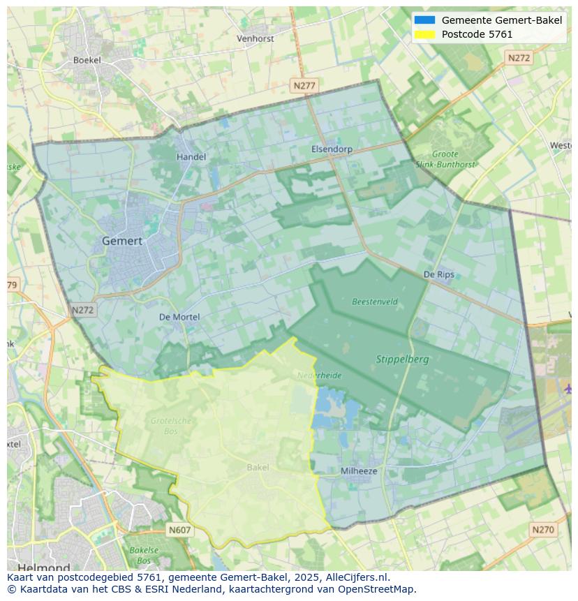 Afbeelding van het postcodegebied 5761 op de kaart.