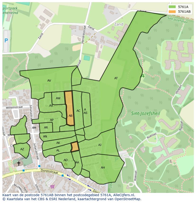 Afbeelding van het postcodegebied 5761 AB op de kaart.