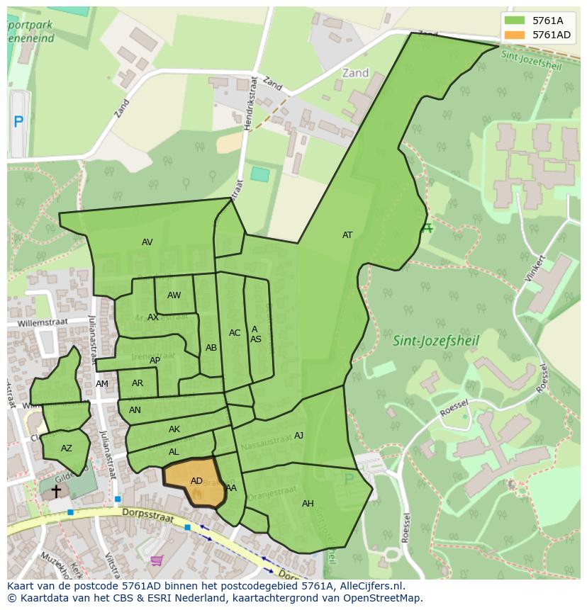 Afbeelding van het postcodegebied 5761 AD op de kaart.