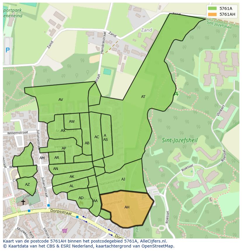 Afbeelding van het postcodegebied 5761 AH op de kaart.