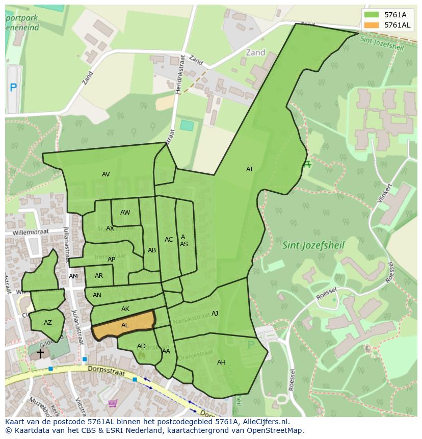 Afbeelding van het postcodegebied 5761 AL op de kaart.