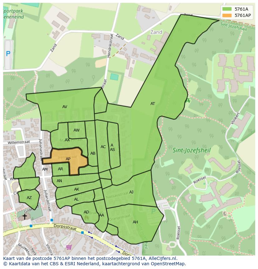 Afbeelding van het postcodegebied 5761 AP op de kaart.