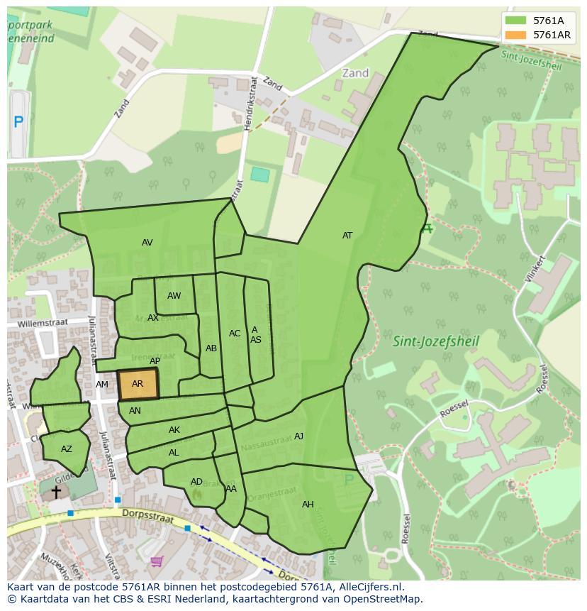Afbeelding van het postcodegebied 5761 AR op de kaart.
